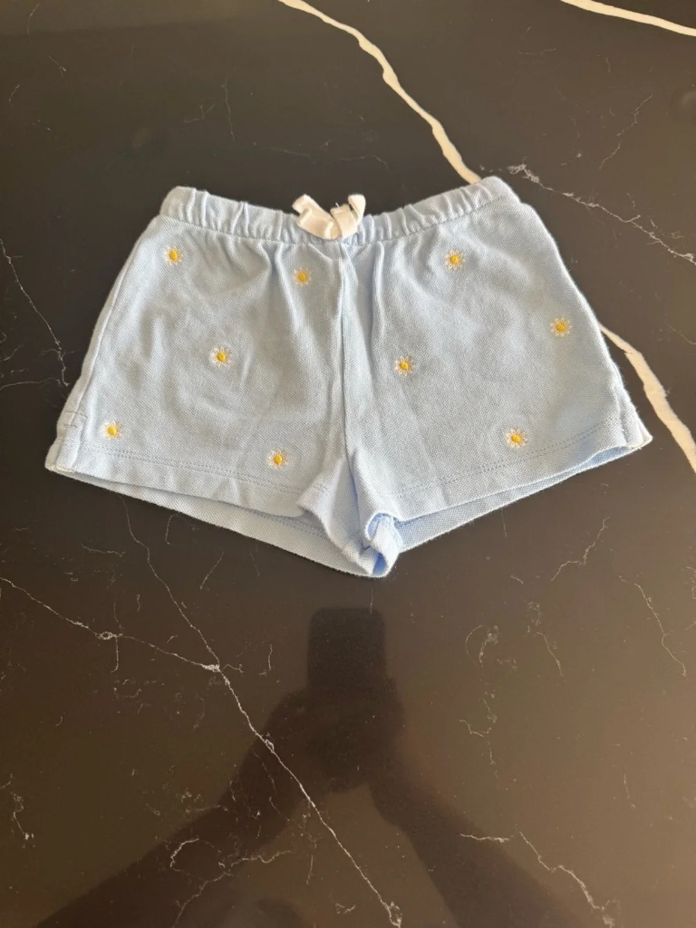 Light Blue Daisy Embroidered Knit Shorts